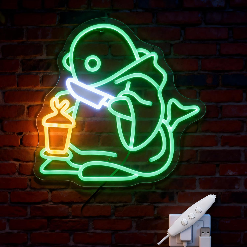 Mysterious Lantern Bearer Neon Sign, Green Glow, 13"x12.6"