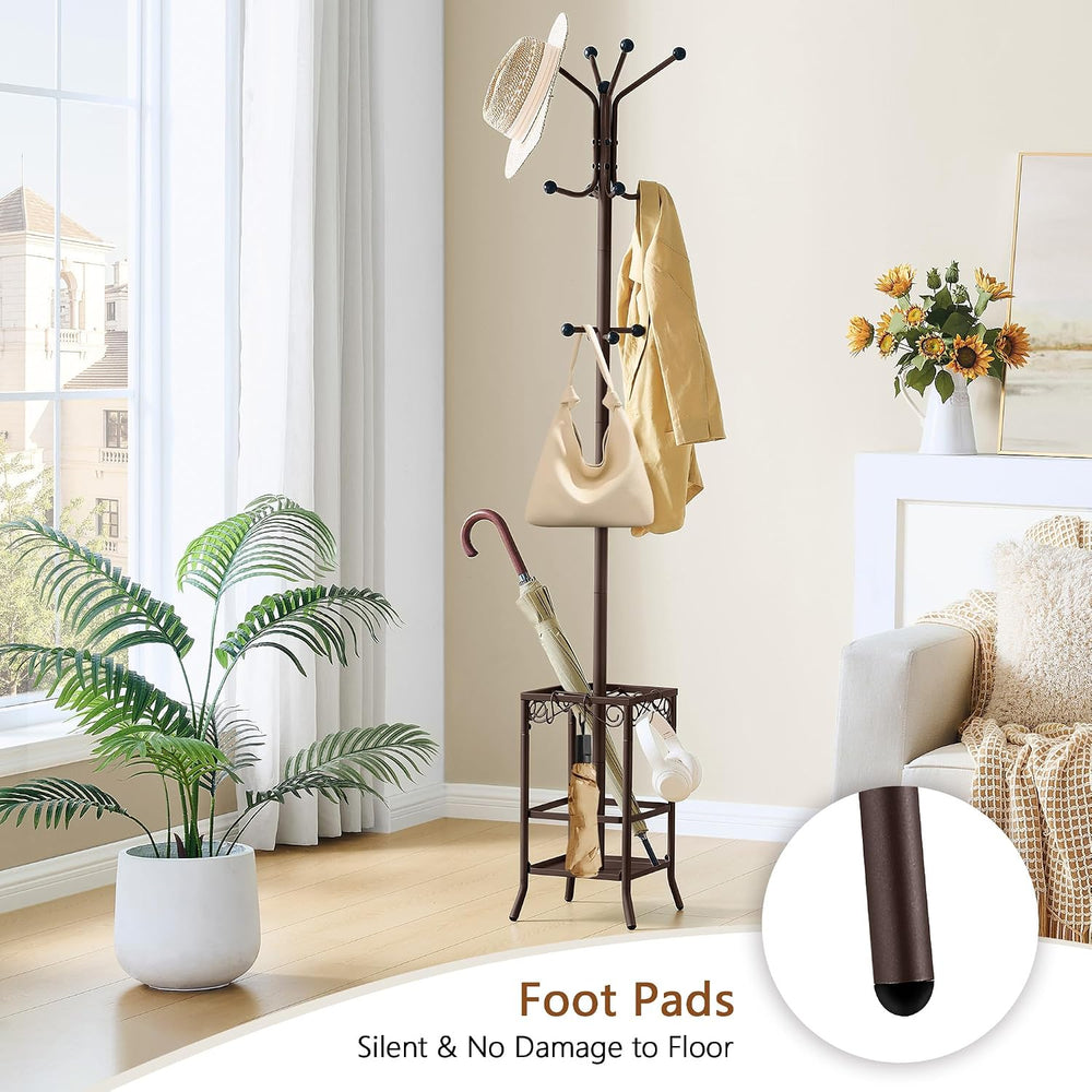Hoctieon Coat Rack Freestanding, Coat Tree with Umbrella Holder