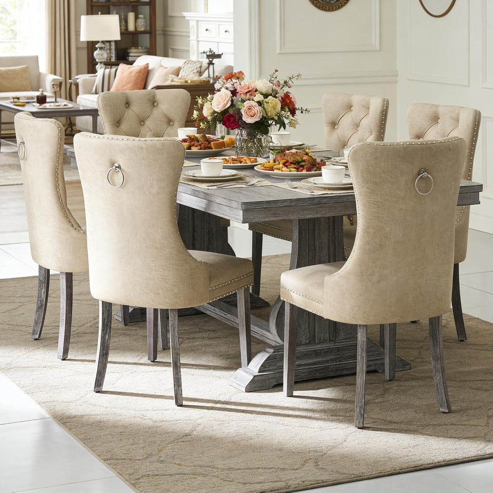 Leather Dining Chairs, Upholstered Dining Room Chairs, Beige, Set of 6