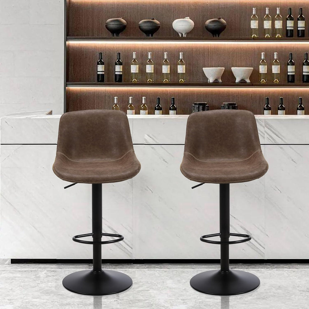 Swivel Bar Stools Set 3, Adjustable Height Suede-Like Leather Brown