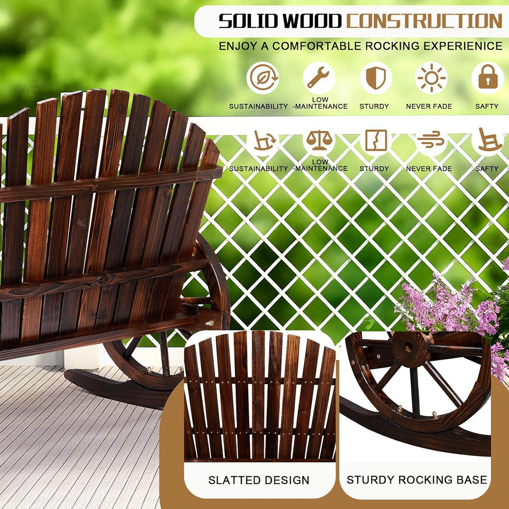 Outvita 2-Person Wood Rocking Chair, Fir Log Adirondack Rocker, Outdoor Wood ...