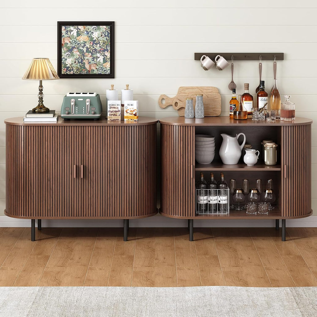 ONBRILL 40" Sideboard Buffet Cabinet, Sliding Door/Adjustable Shelf, Walnut
