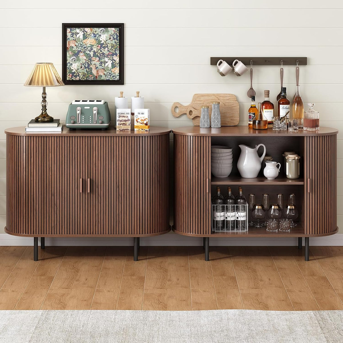ONBRILL 40" Sideboard Buffet Cabinet, Sliding Door/Adjustable Shelf, Walnut