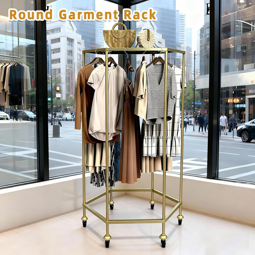 31.5-Inch Rolling Round Clothes Rack With Wheels,Gold