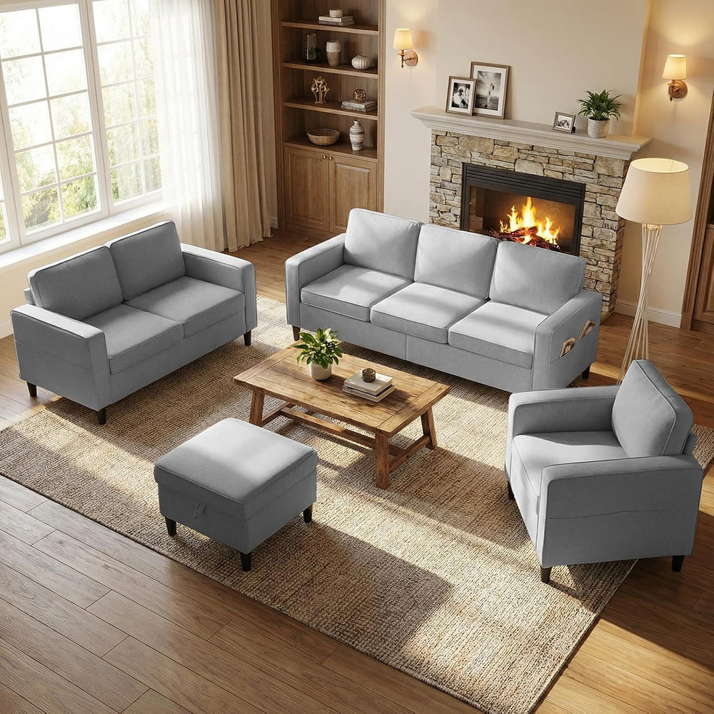 Mjkone 4-Piece Sectional Sofa Set for Living Room, Light Grey