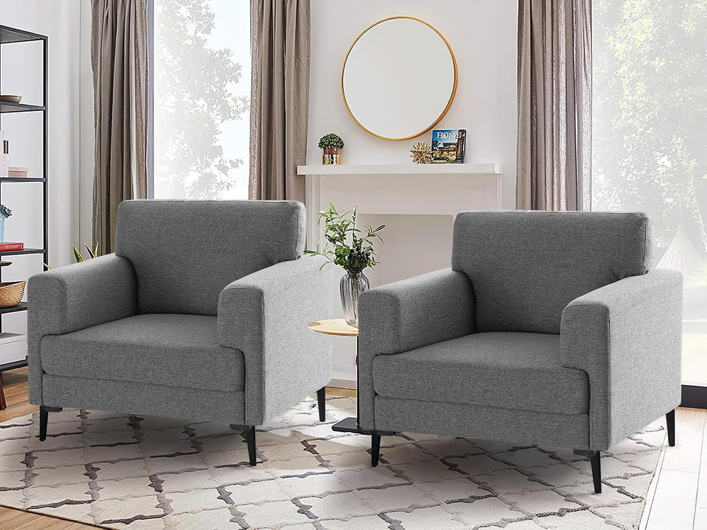 CDCASA Oversized Accent Chair, Linen Mid Century Chair 2PC, Dark Grey