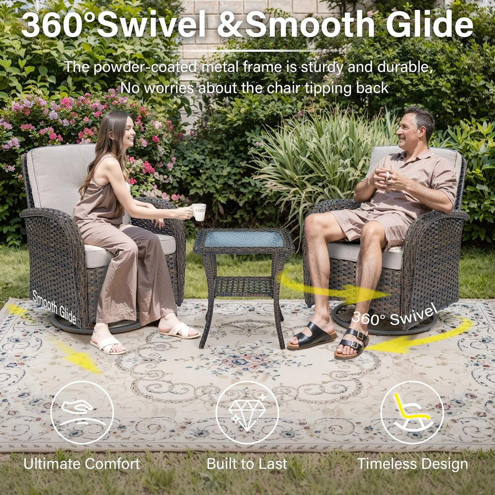 Belord 5 Piece Swivel Rocker Glider Outdoor Chairs Set of 2 with Ottoman and ...