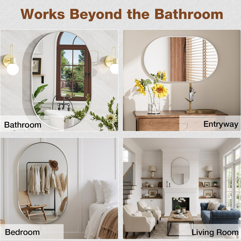 24"x36" Brushed Nickel Oval Bathroom Mirror for Over Sink, Vanity M...