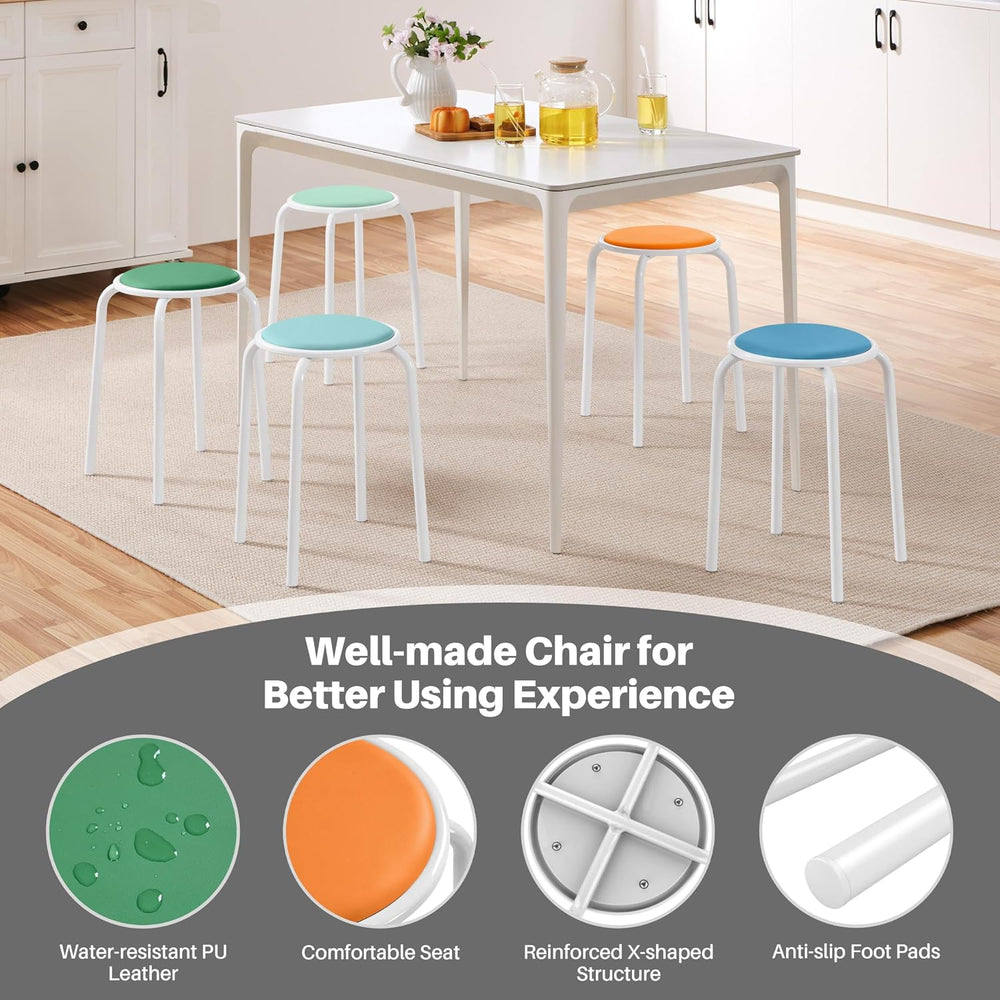 Yaheetech Padded Stackable Stools Set of 5, Classroom Seating, Pastel Tones