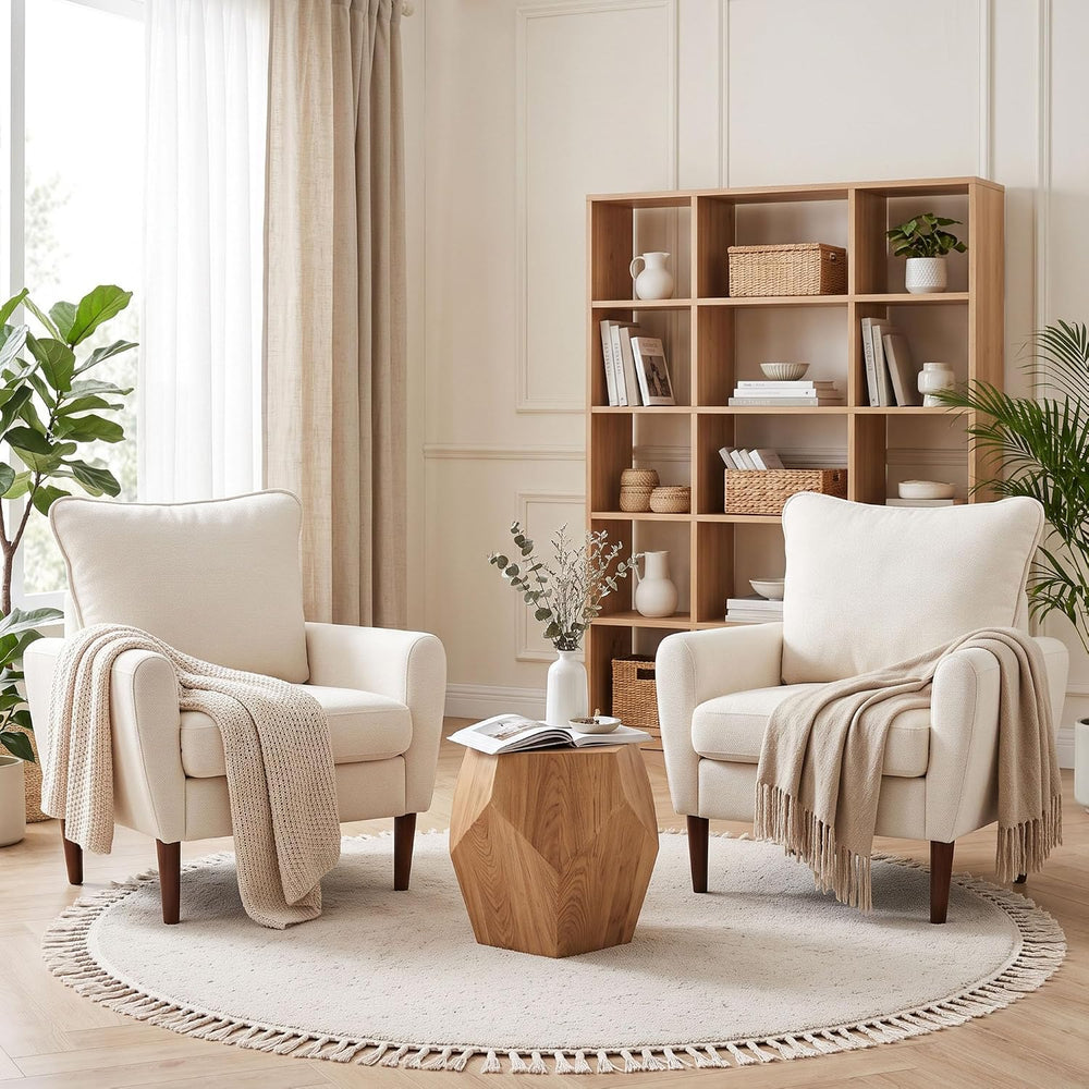2 Pcs Accent Chair with Spring Sponge Cushion, Upholstered Armchair, Beige
