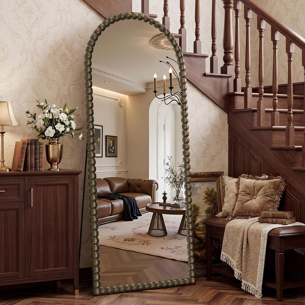 Antique Bronze Full Length Mirror 71x28 in, Beaded Standing Mirror