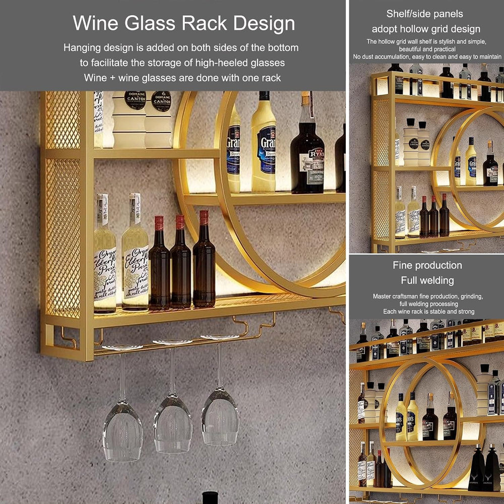Wine Rack Wall Mounted with Wine Glass Rack Floating Bar Shelves for Liquor B...