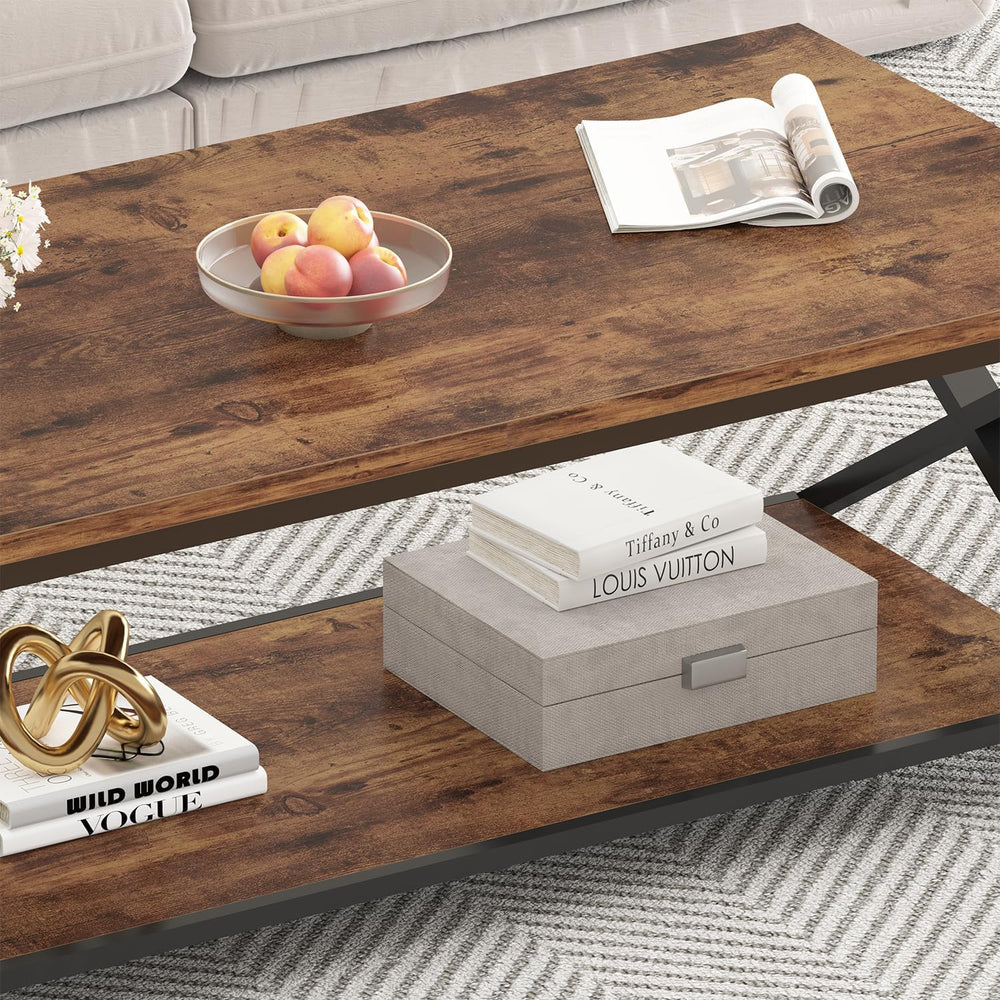 HSH 39" Rectangle Coffee Table with Storage for Living Room, Rustic Brown
