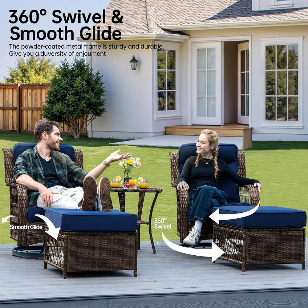 PIZZELLO 5 Piece Outdoor Swivel Chairs with Ottoman and Side Table