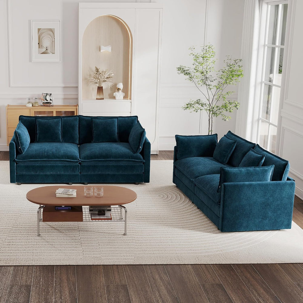 mikibama Luxury 2 Piece Sofa Set, 2 Pieces of Loveseat Sofa, Modern Chenille ...