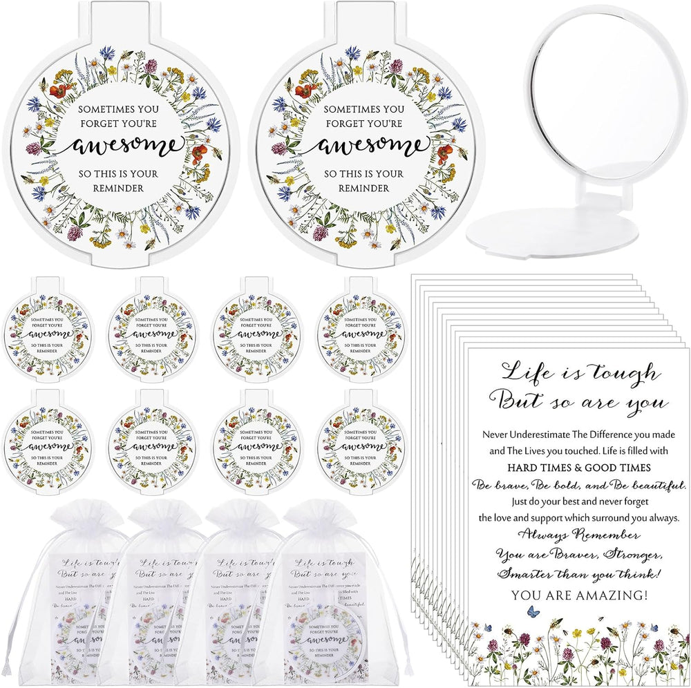 Cinnvoice 50 Set Inspirational Compact Mirror for Women Bulk,Wildflower