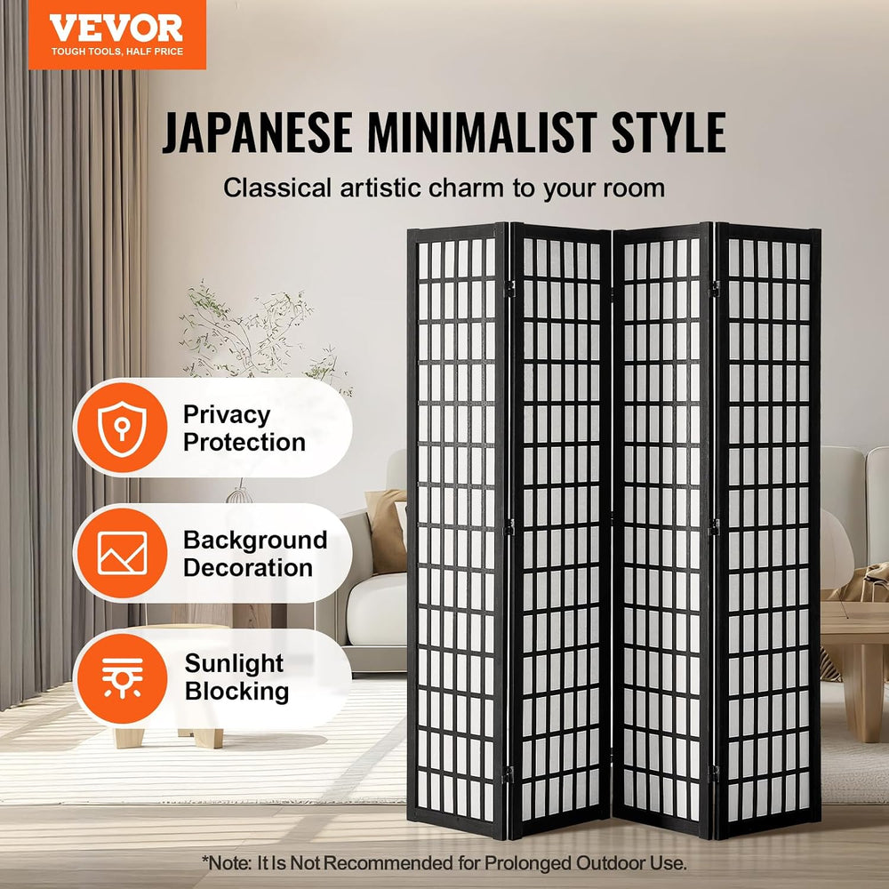 VEVOR Room Divider, 4 Panel Japanese Room Divider, Wood Folding Privacy Scree...