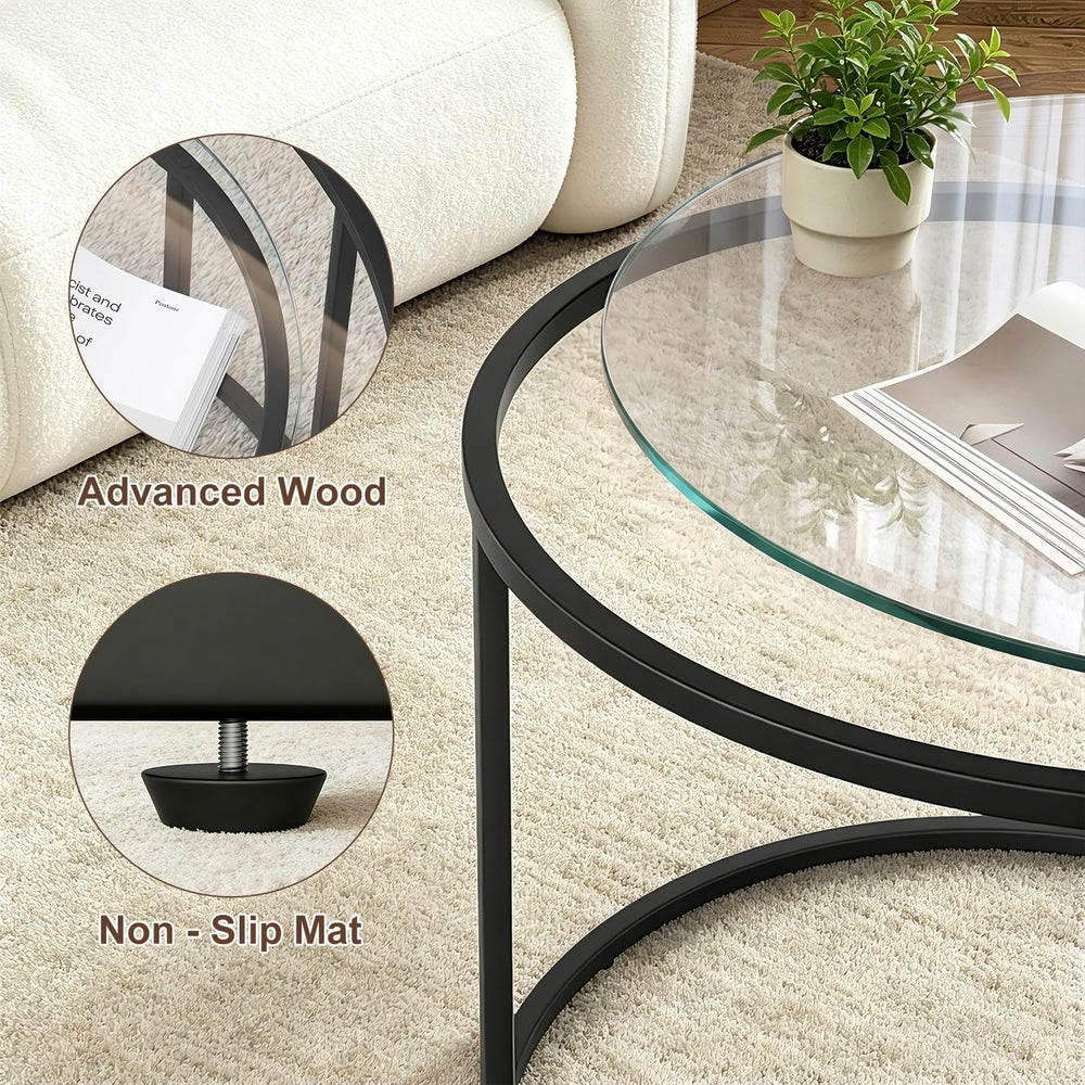 Round Nesting Coffee Table Set of 2, Modern Nesting Tables, Minimalist Stacki...