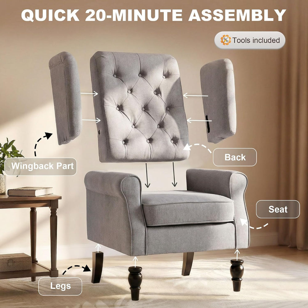 HOMCOM Comfy Accent Chair for Living Room, Wingback Armchair, Gray