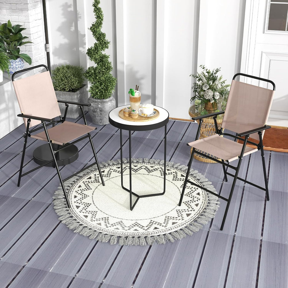 GIANTEX Outdoor Folding Bar Chair Set of 2, Counter-Height Patio Chairs with ...