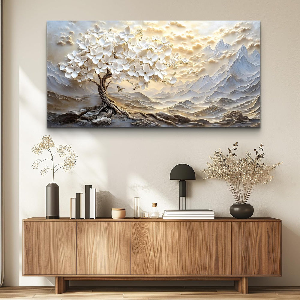 XIGUANGART White Tree of Life Large Canvas Wall Art Mountain Landscape Farmho...