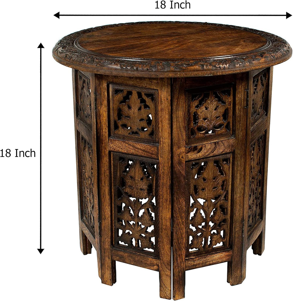 COTTON CRAFT Solid Wood End Table - Hand Carved Folding Accent Side Table