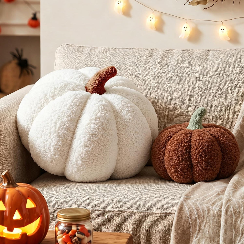XIAIJIA 2Pcs Pumpkin Pillow, Halloween Fall Throw Pillows,White Brown