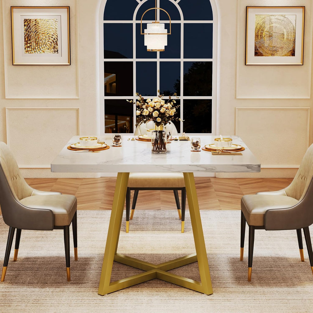 Tribesigns Square Dining Table for 2, 31.5" Modern Dinner Table with Metal Base, Kitchen Table for Dining Room, Small Space, Apartment