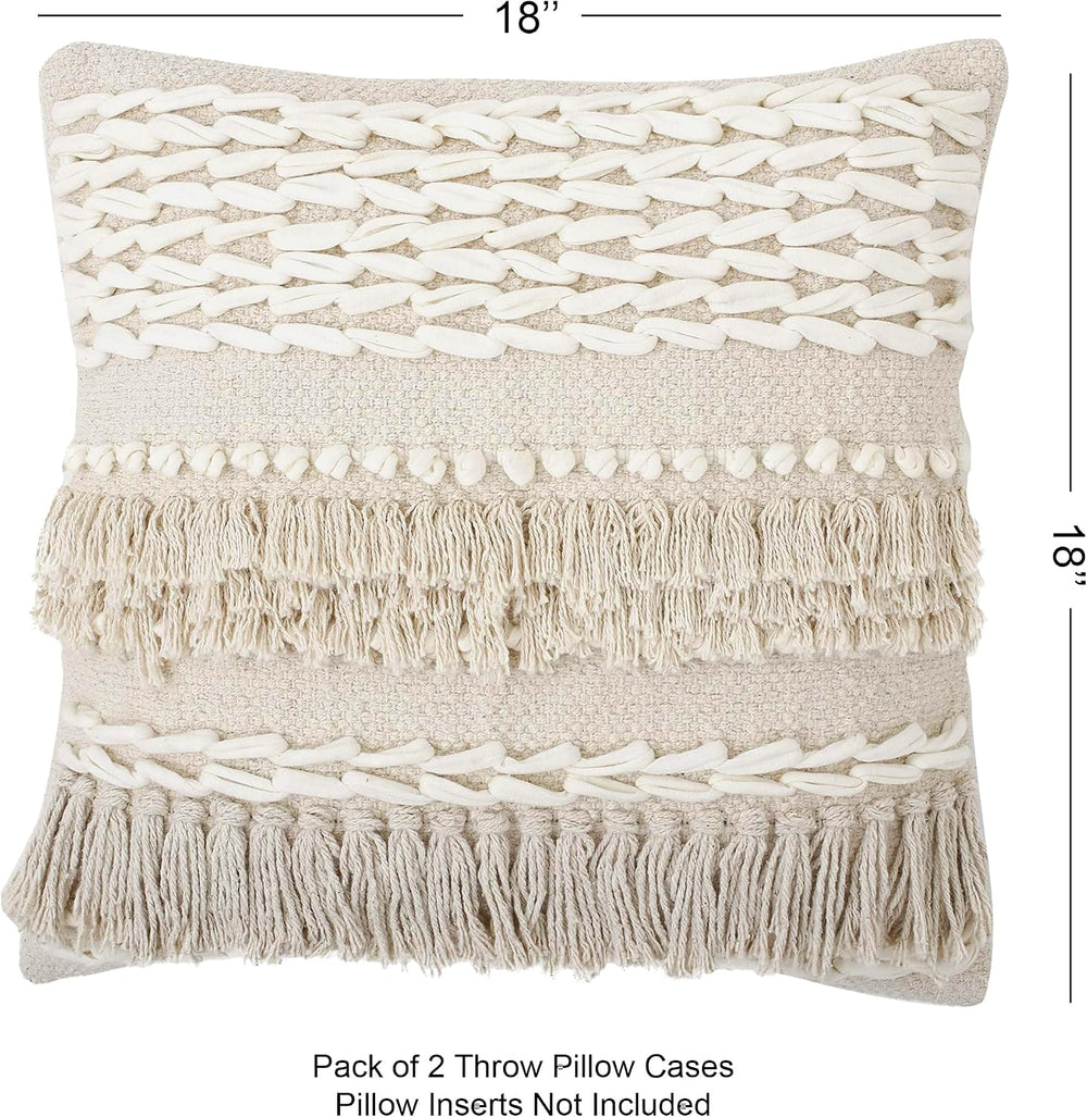 · REDEARTH · Boho Handwoven Throw Pillow Cases - Contructed Frill Natural