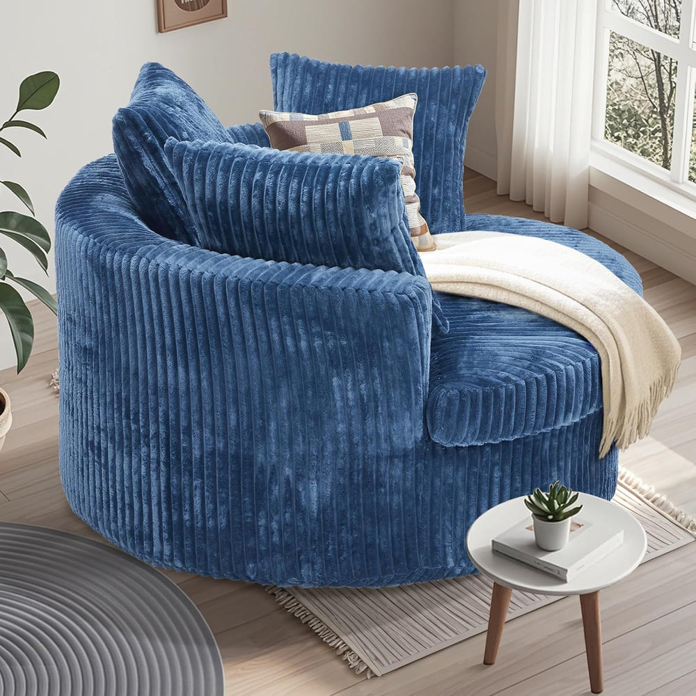59" Oversized Round Chaise Lounge Chair Indoor with Throw Pillows