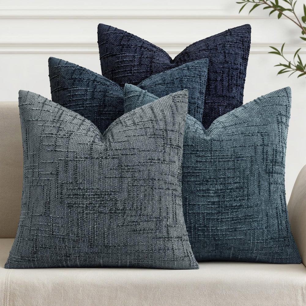 MIULEE Texture Chenille Decorative Throw Pillow Covers Coastal Blue 18x18