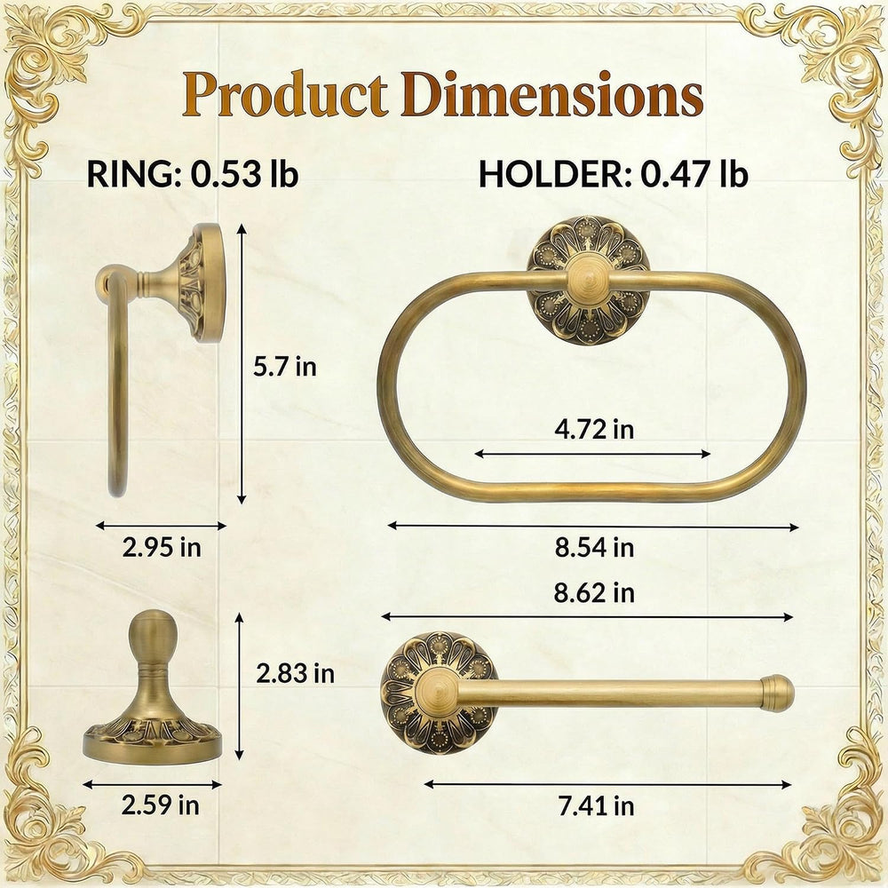 Antique Brass Toilet Paper Holder and Rectangle Hand Towel Ring Set