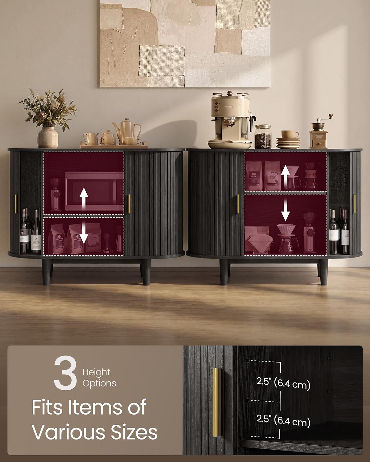 VASAGLE Storage Cabinet, Sideboard with Adjustable Shelves