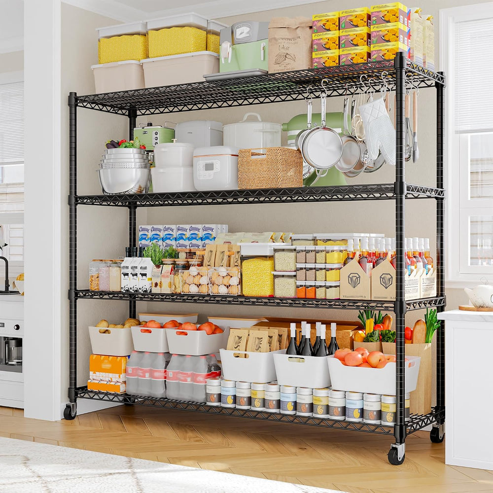 REIBII 4-Tier Heavy Duty Shelving with Wheels, 2480LBS Storage Shelf Rack