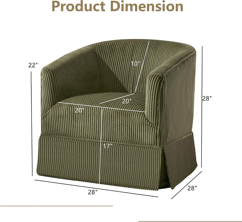 Swivel Accent Chair, Barrel Chair with Skirted Base, Green