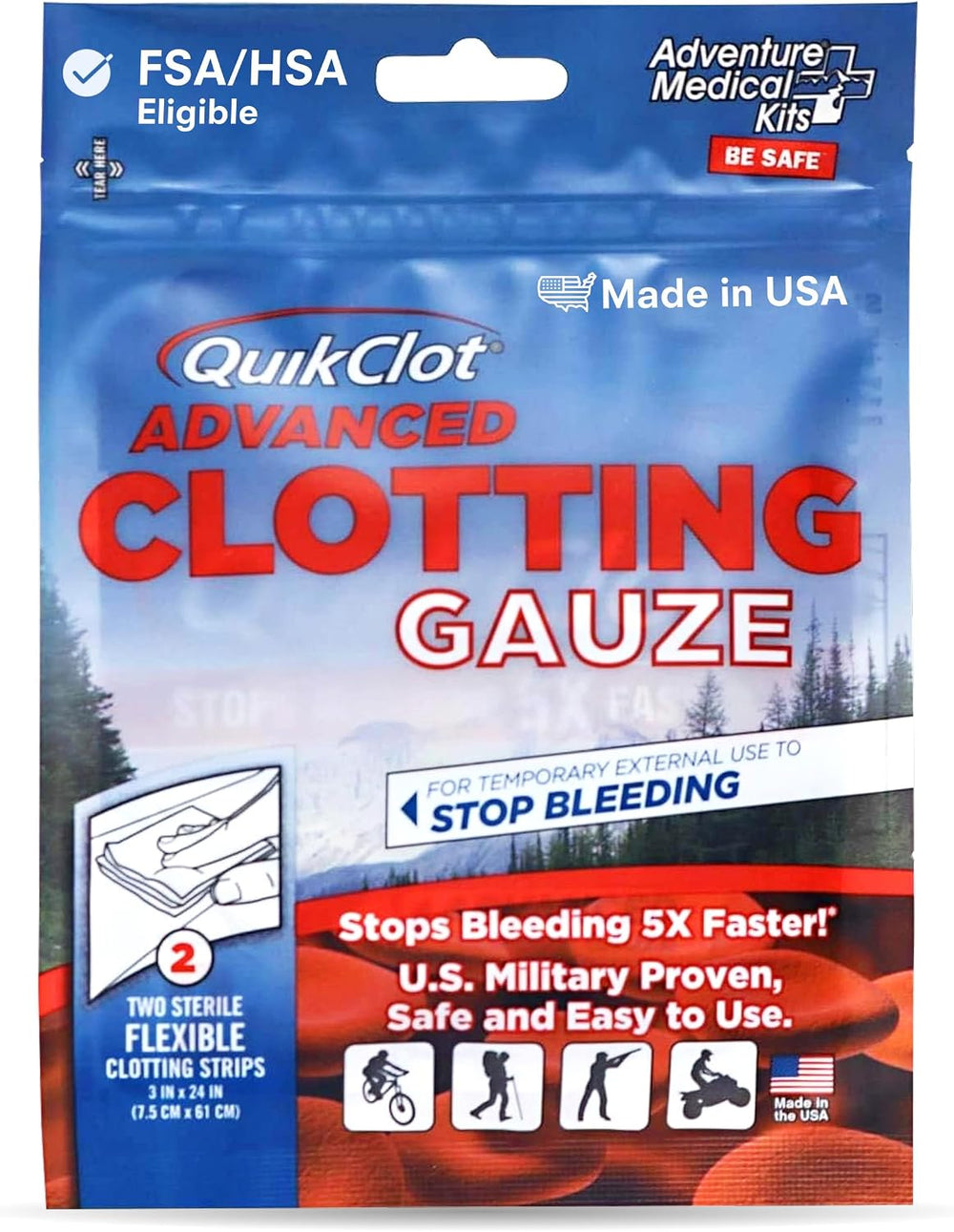 QuikClot Kaolin Clotting Gauze 2', 2 Pack