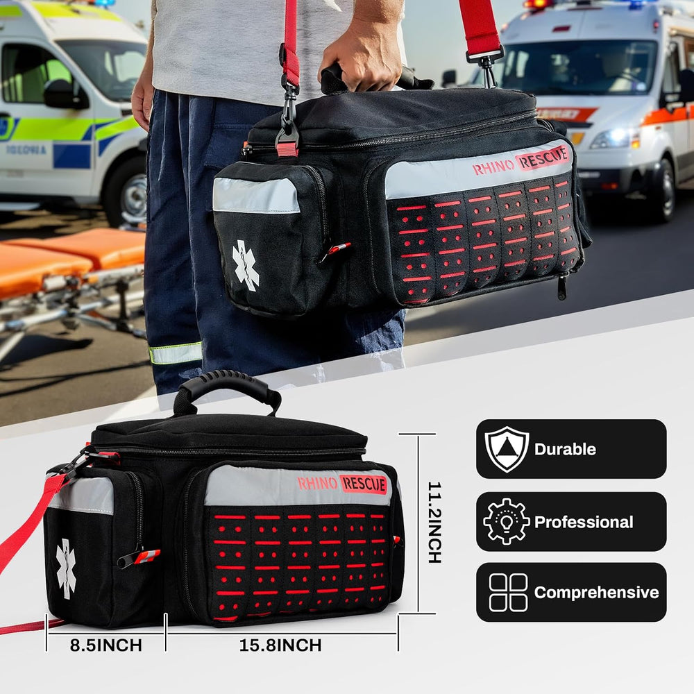 RHINO RESCUE First Responder First Aid Kit Fully-Stocked EMT Bag(Black,20L)