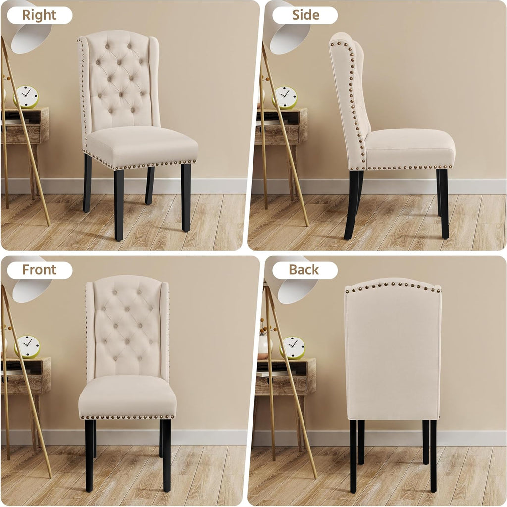 Yaheetech Upholstered Dining Chairs Set of 2 Button Tufted Chairs Beige