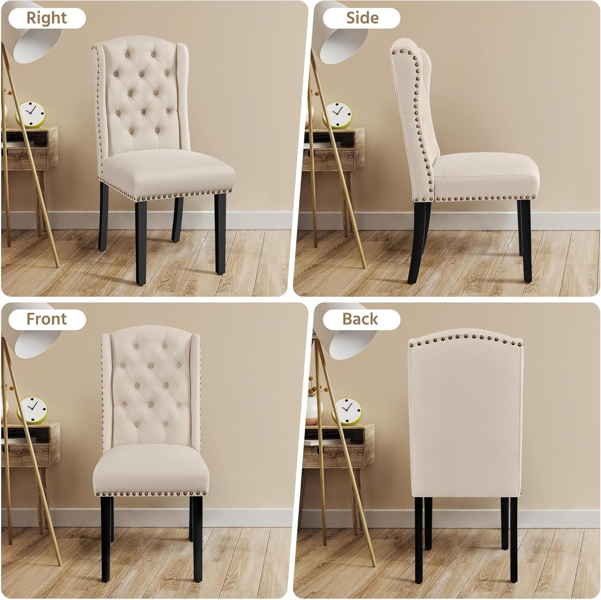 Yaheetech Upholstered Dining Chairs Set of 2 Button Tufted Chairs Beige