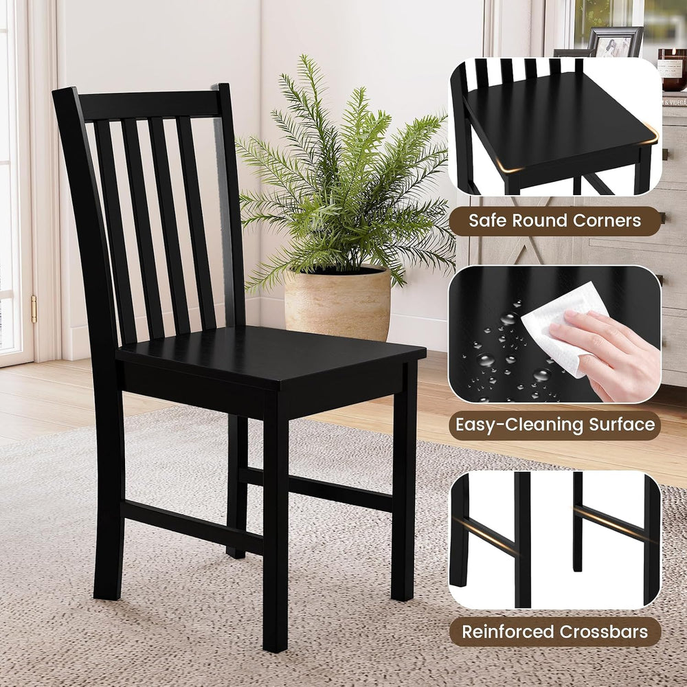 GIANTEX Black Dining Chairs Set of 4, Solid Rubber Wood Kitchen Chairs