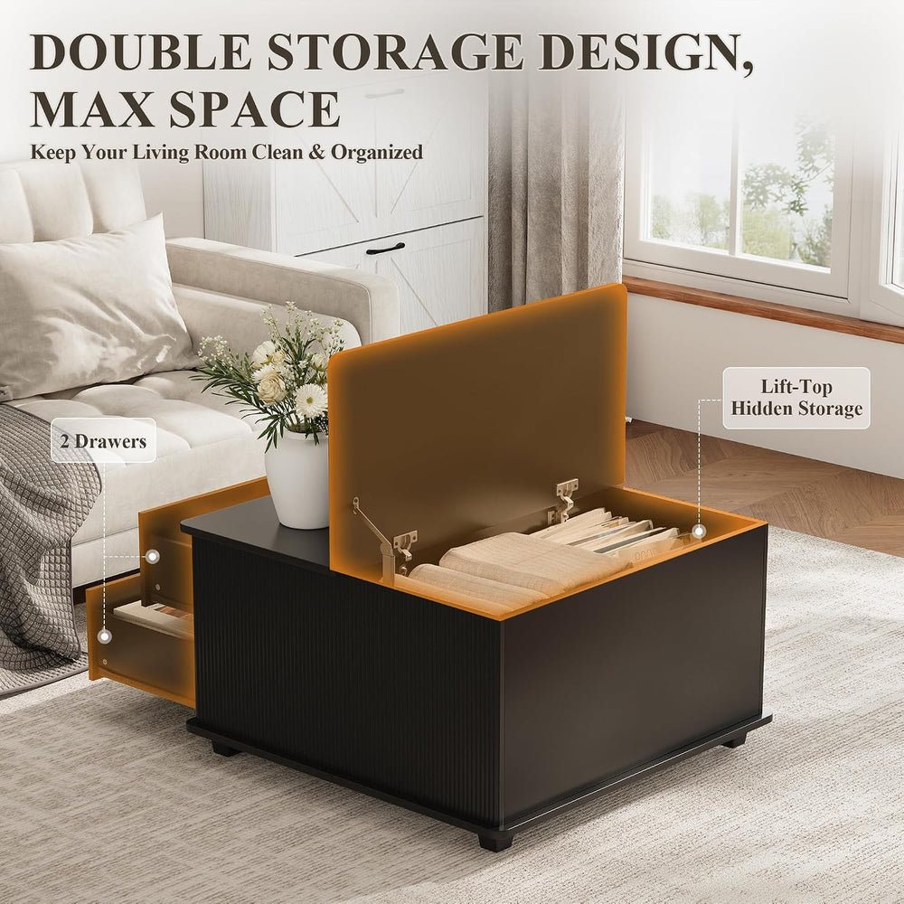 MALOL Storage Coffee Table with 2 Drawers & Flip-Top Lid with Hidden Stor...
