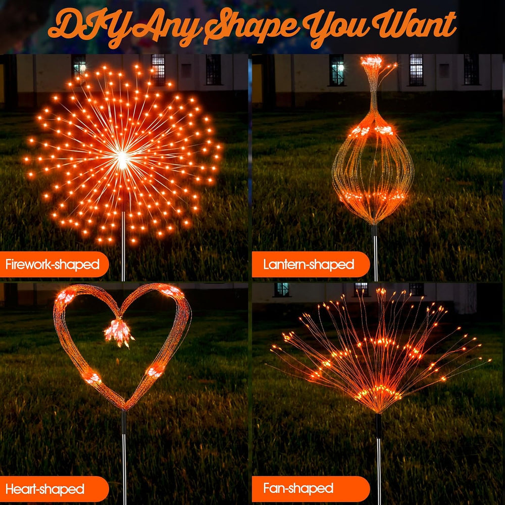 Tujoe 4 Pack Halloween Solar Decoration Outdoor Firework Lights, Orange