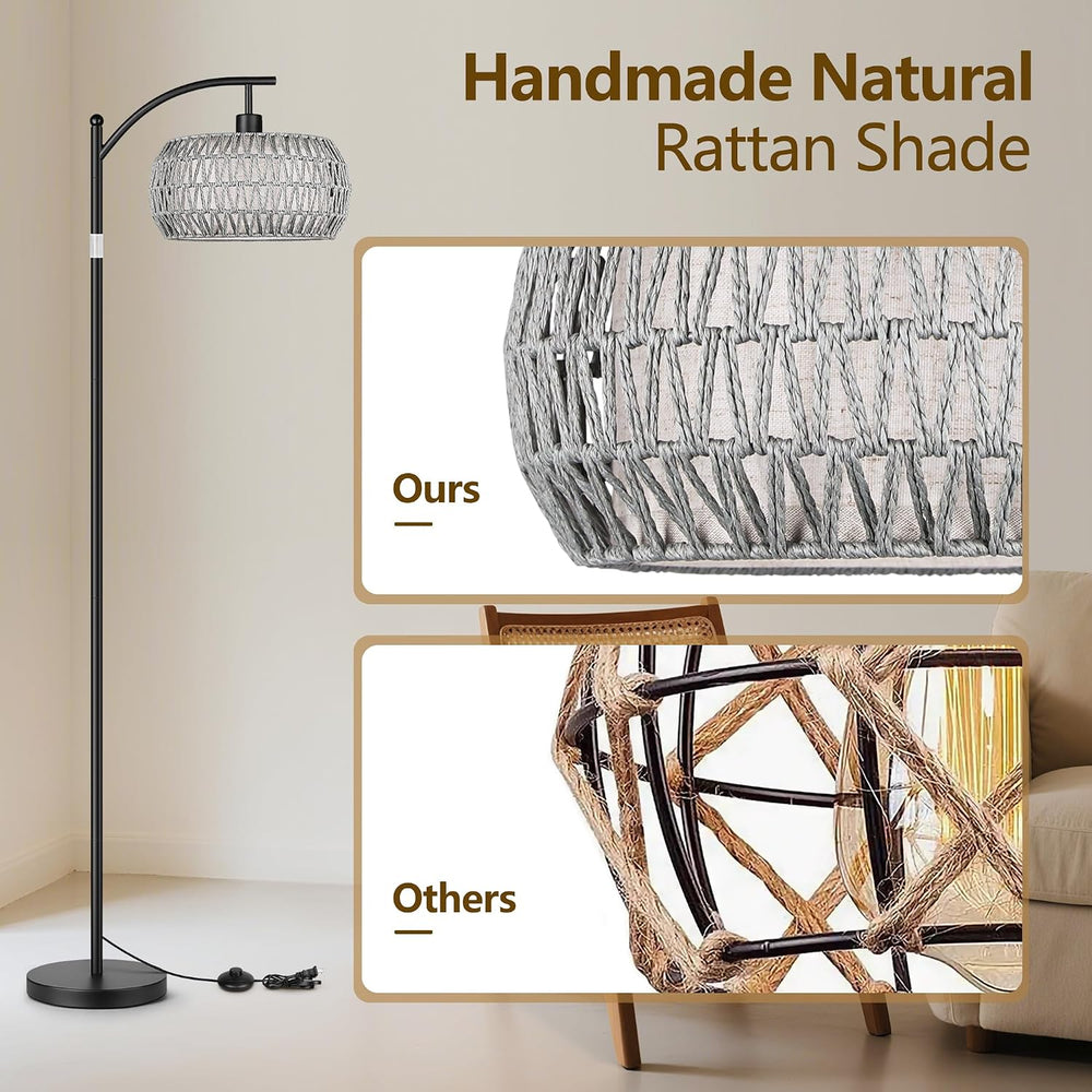 Rattan Floor Lamps for Living Room, Boho Standing Lamps with Grey Rattan&...