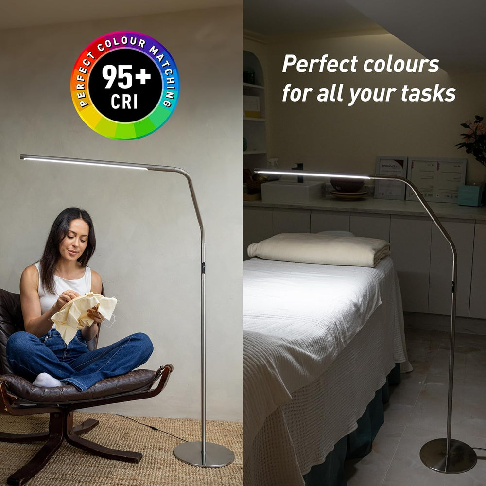 daylight Slimline 4 LED Floor Lamp, 6000K, Flexible Design, Brushed Steel