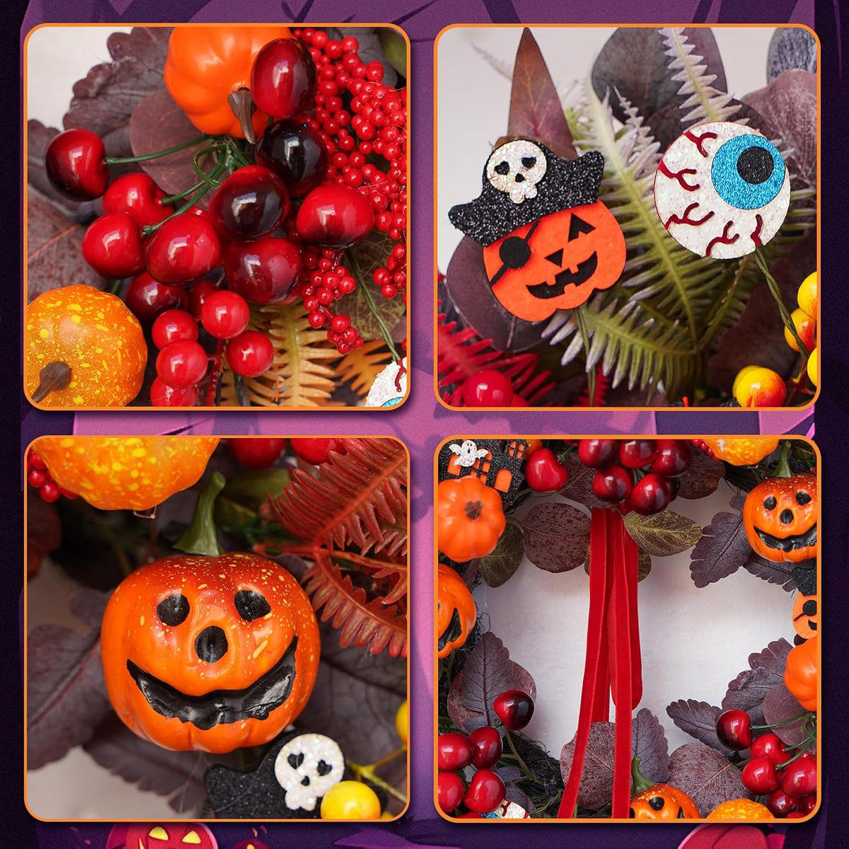 Halloween Wreaths for Front Door 24" Jack O'Lantern Halloween Wreath