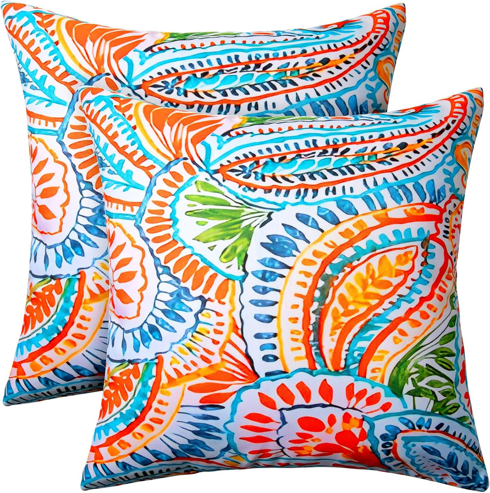 2 Pack Fall Outdoor Pillows, 18x18 Outdoor Throw Pillows Orange