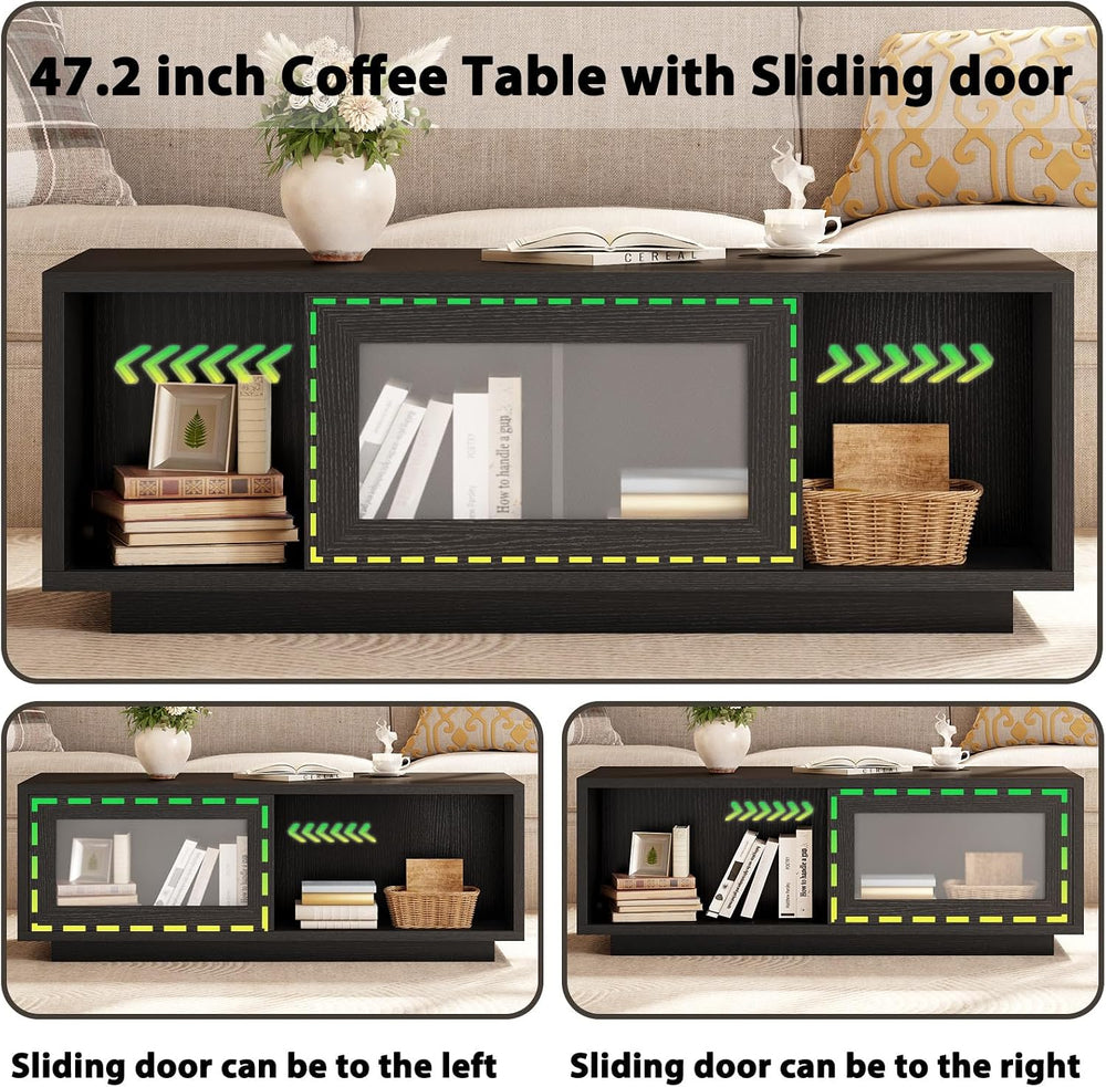 HSH 47 Inch Black Oak Coffee Table for Living Room with Storage