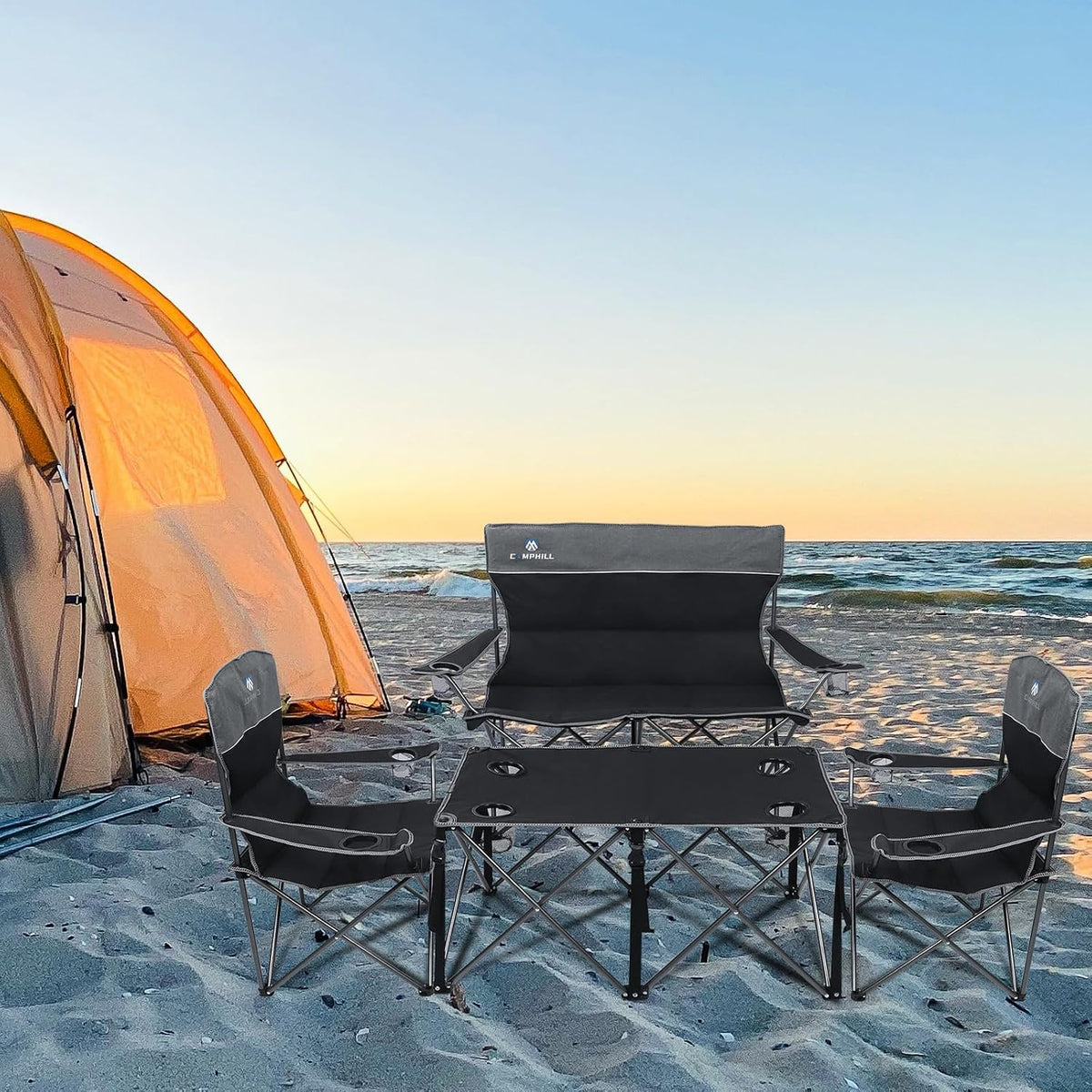 camping chair set of 3, outdoor folding camping shown in use