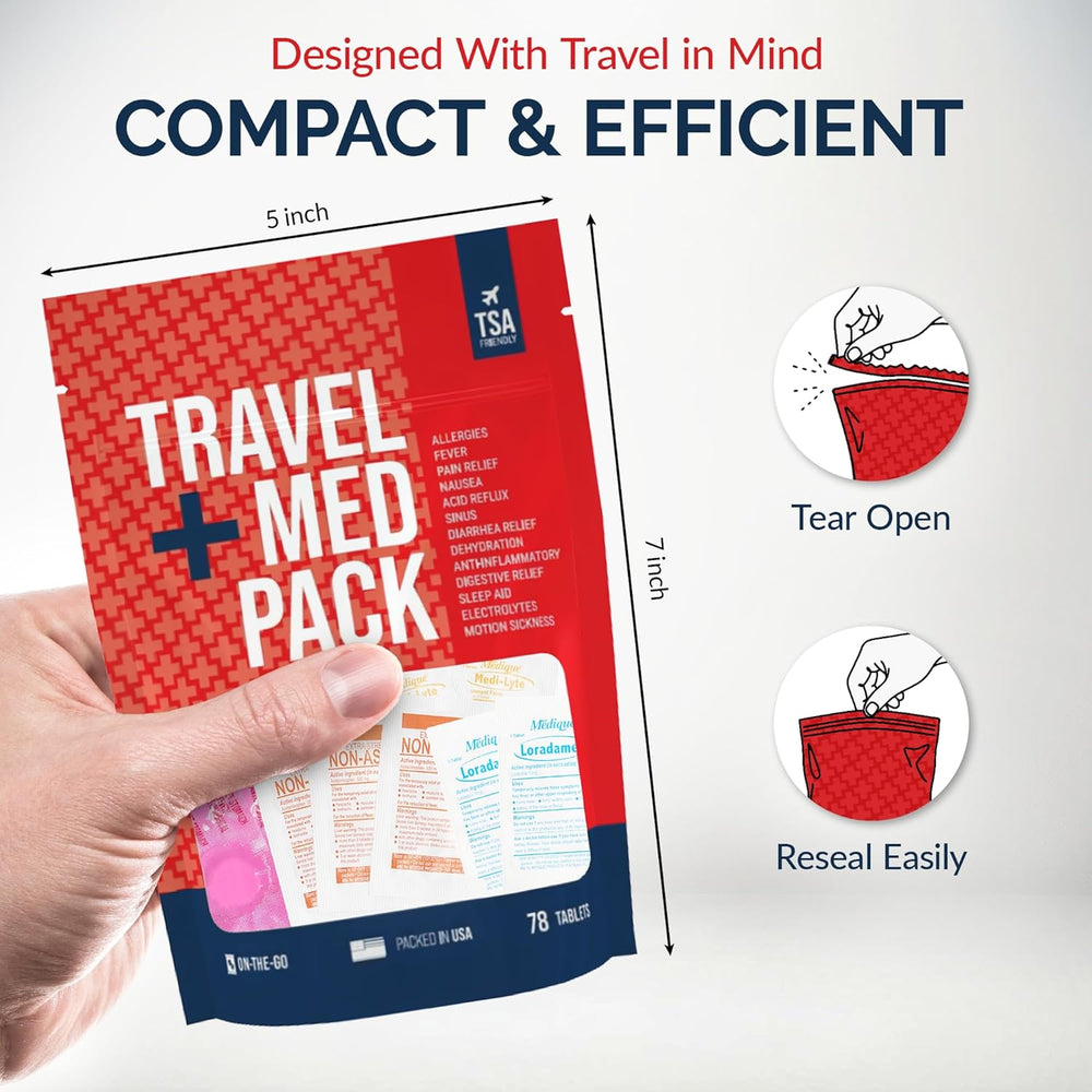Travel Medicine Kit - 78-Piece TSA-Approved Urgent Care Kit Medication Pack f...