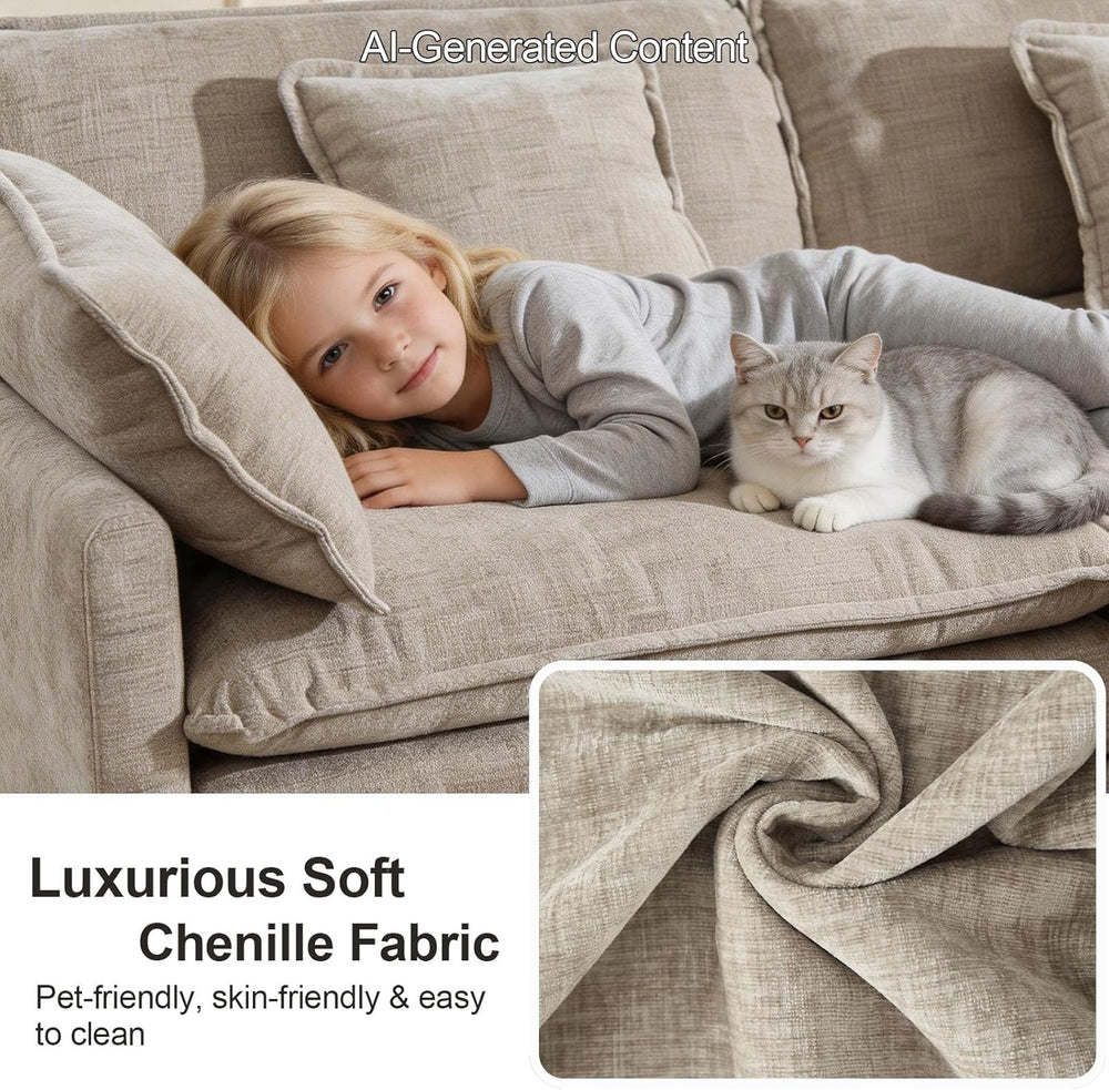 GNIXUU 76.7" Camel Small L Shaped Cloud Couch Loveseat Sofa with Ottoman